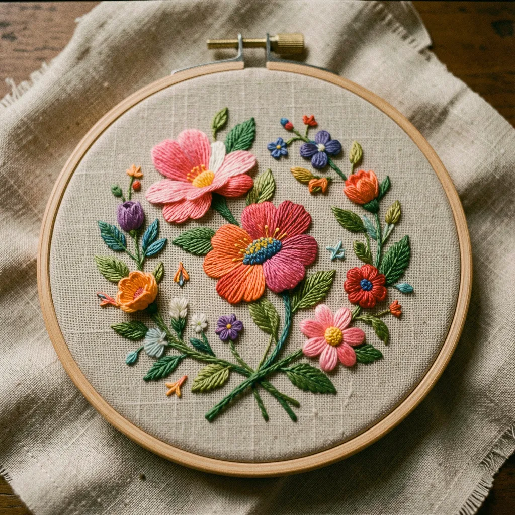 Gedetailleerd borduurwerk in een borduurring