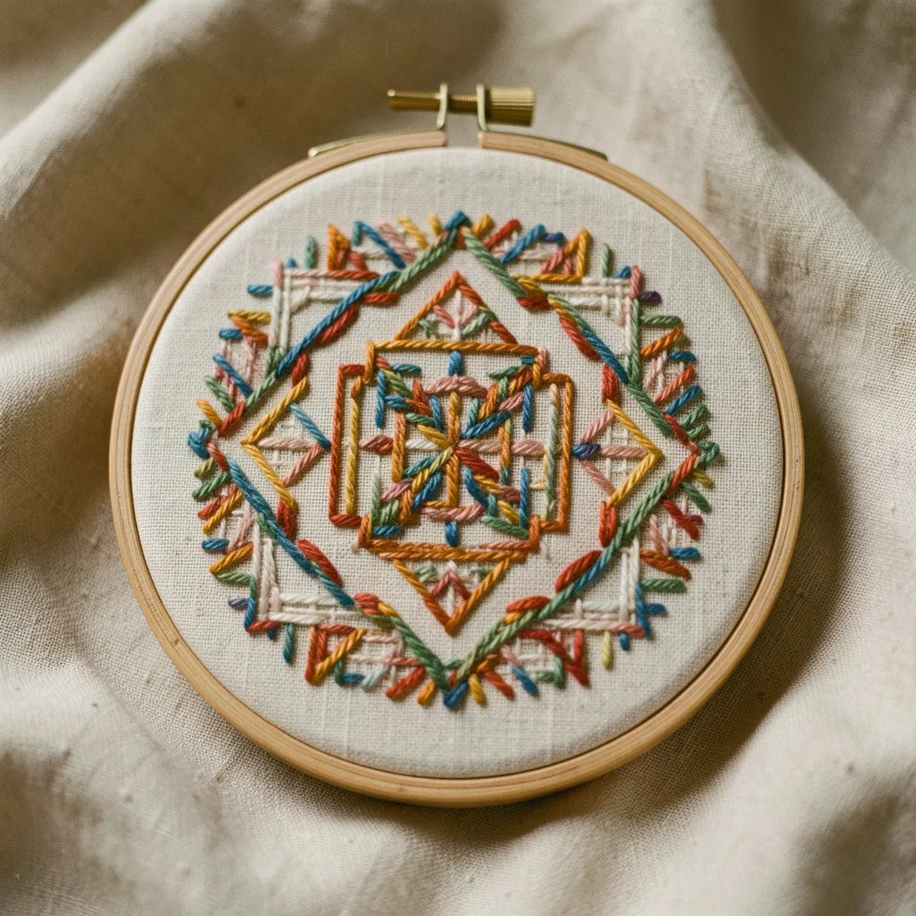 Borduurwerk sampler met verschillende steken